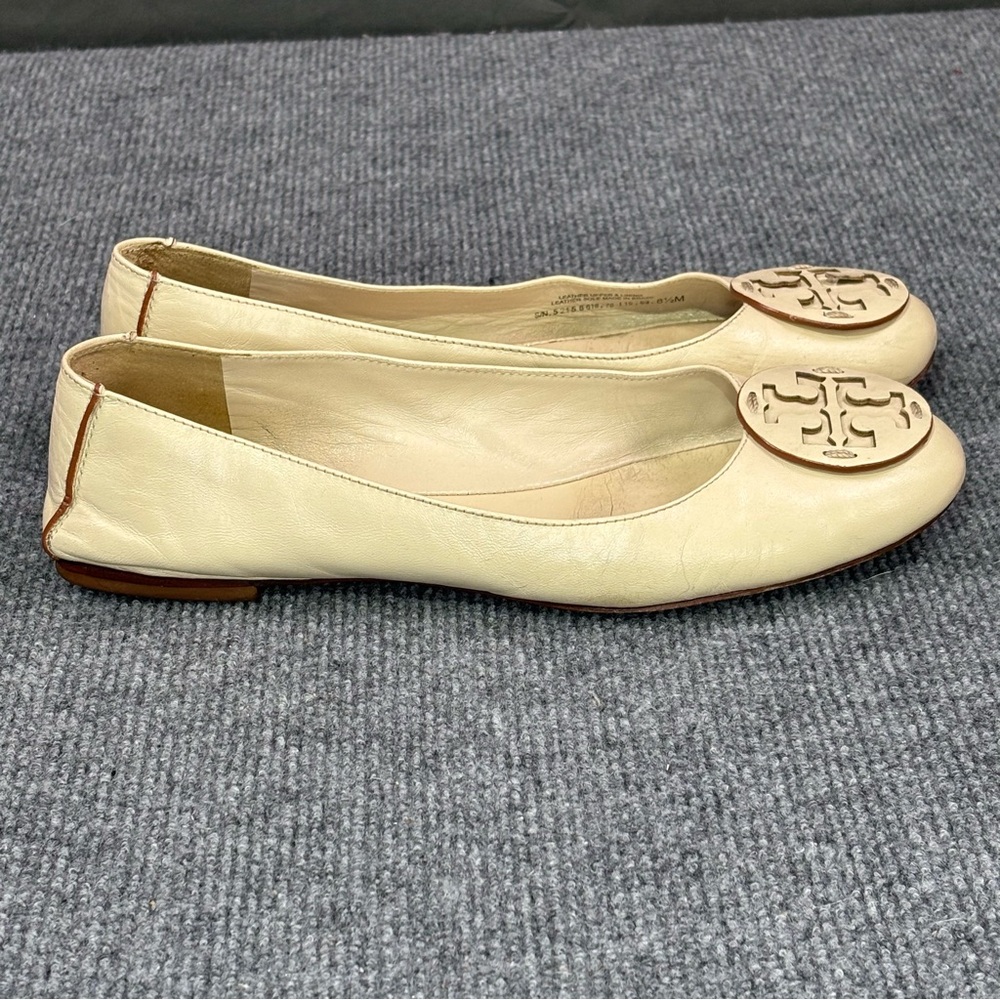 Tory Burch Cream Leather Logo Ballet Flats